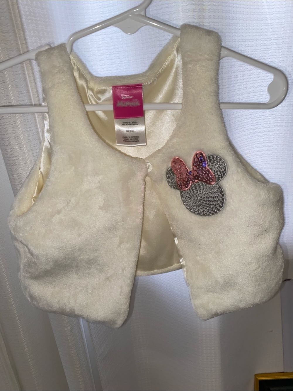 Disney Cream Faux-Fur Vest with Sequined Minnie Patch